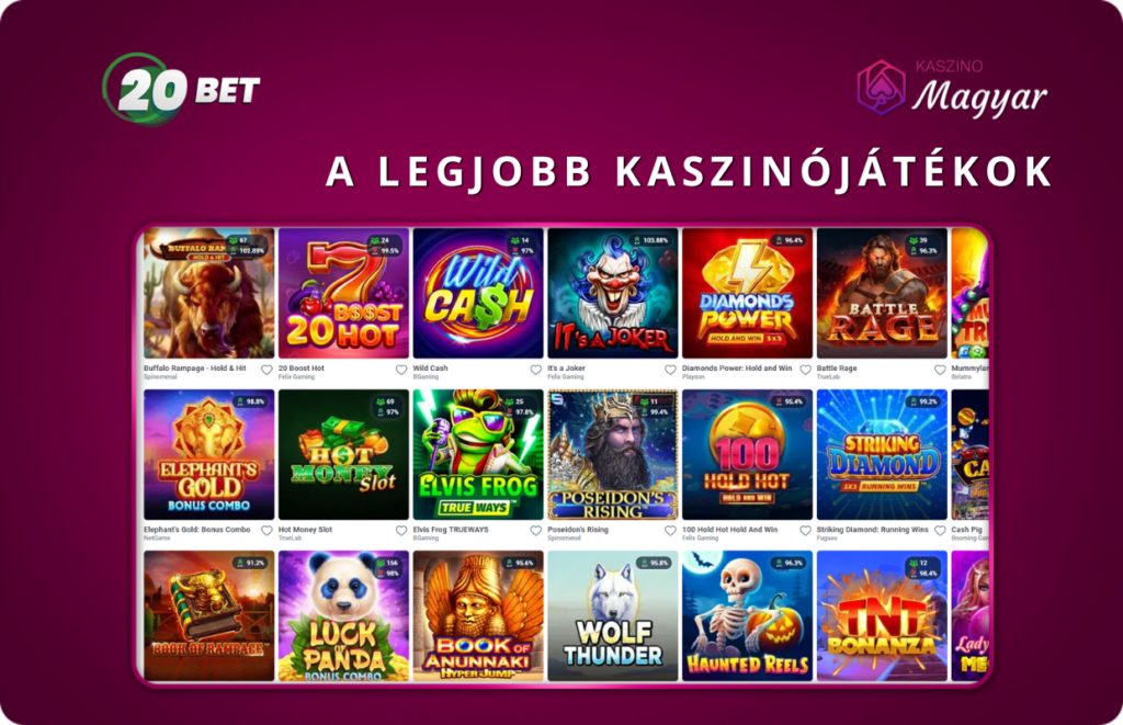 20Bet legjobb kaszinójátékai, népszerű nyerőgépe.