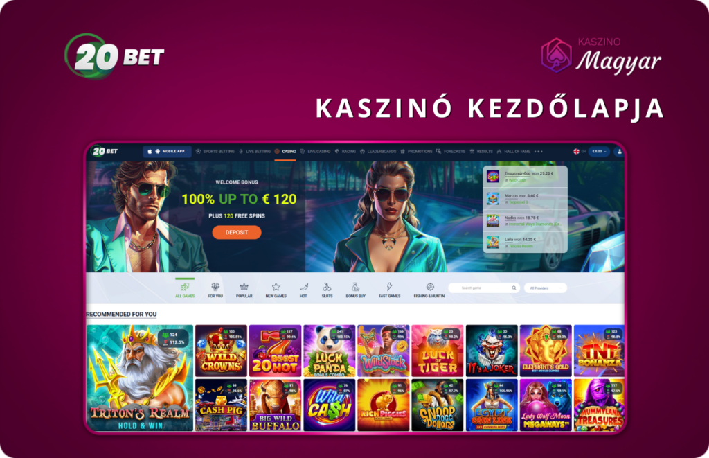 20Bet kezdőlap: bónuszok és top nyerőgépek.