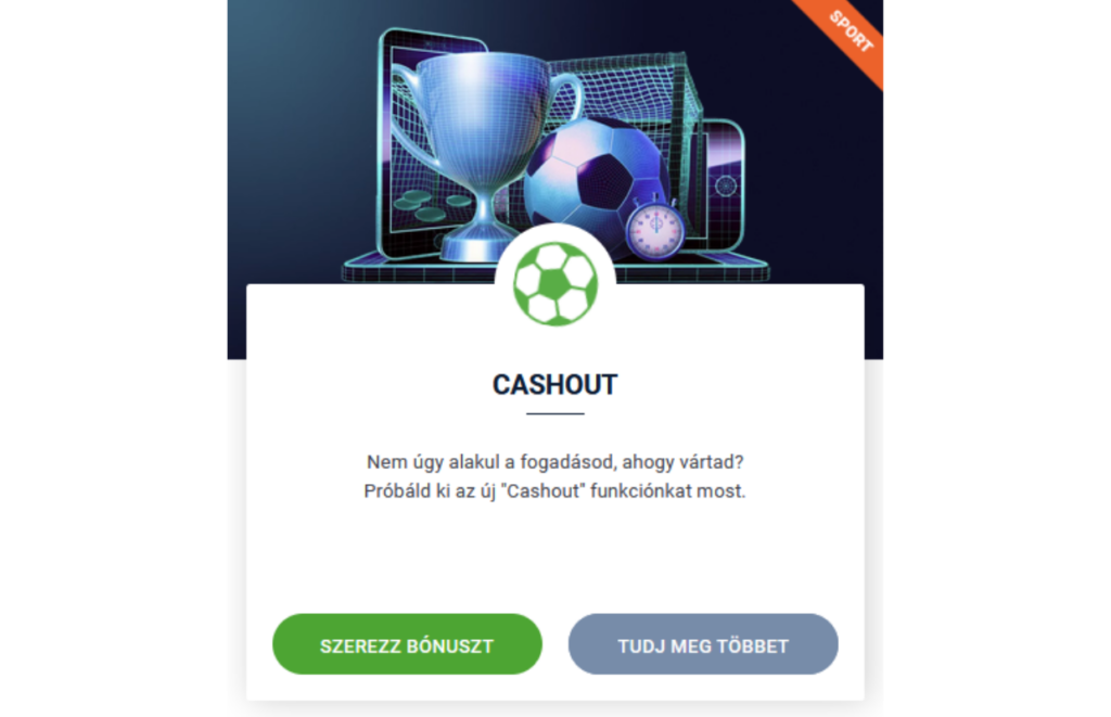 20Bet sport cashout funkció: lehetőség a fogadások idő előtti lezárására.