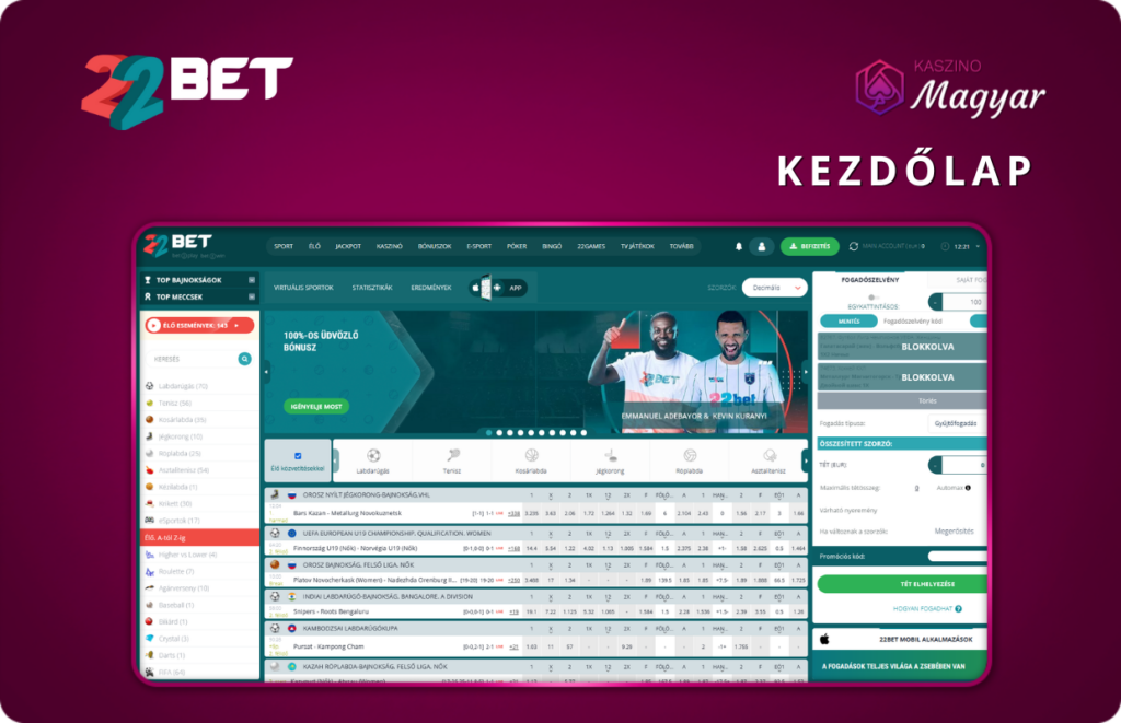 22Bet kezdőlap: sportfogadás és kaszinó 