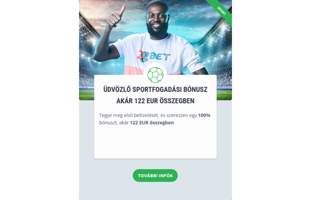 Üdvözlő sportfogadási bónusz akár 122 EUR-ig: