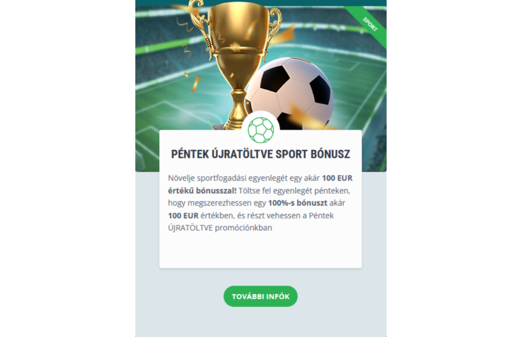 Péntek újratöltve sport bónusz akár 100 EUR értékben