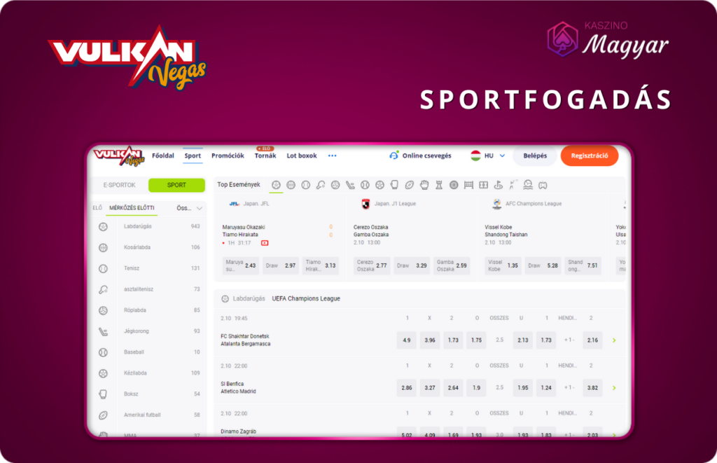 Sportfogadások a Vulkan Vegasban