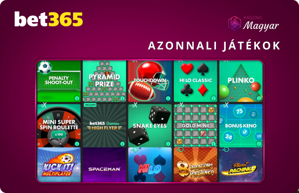 Azonnali játékok a Bet365-nél